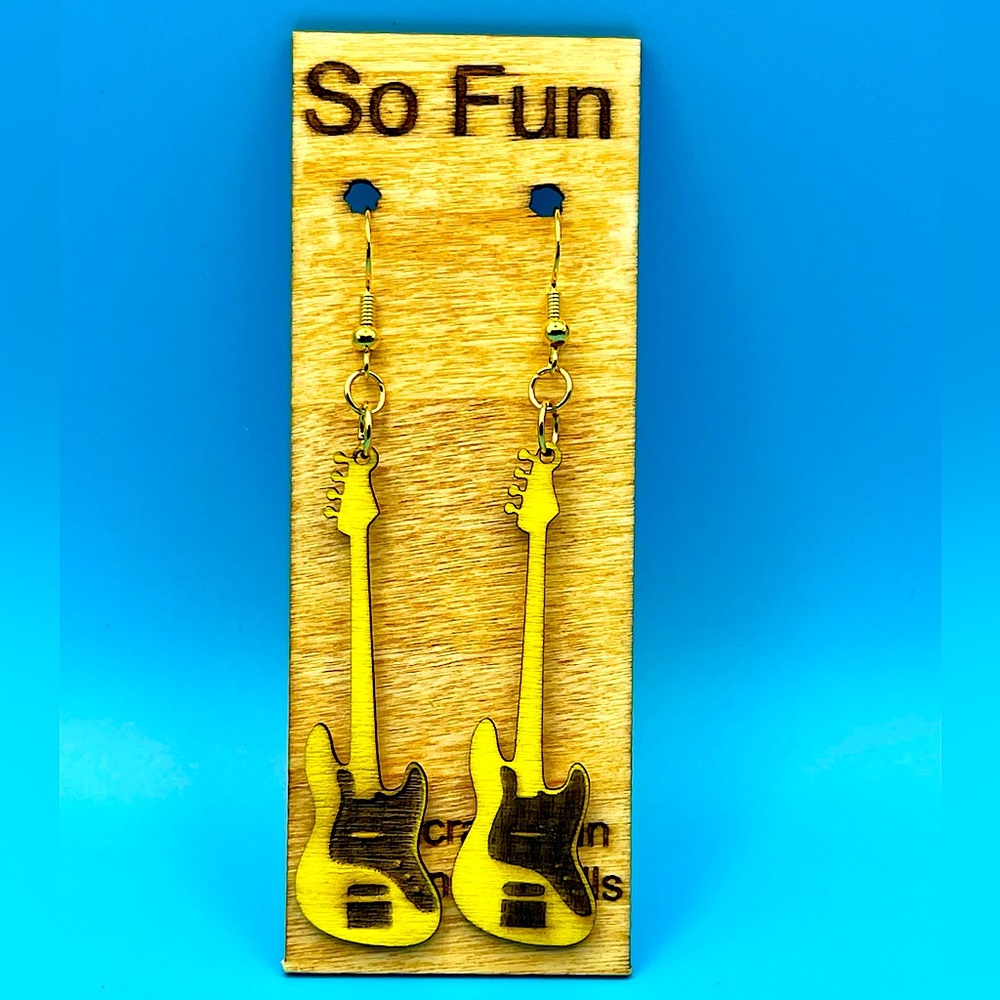 Handmade Yellow Bass Guitar Earrings